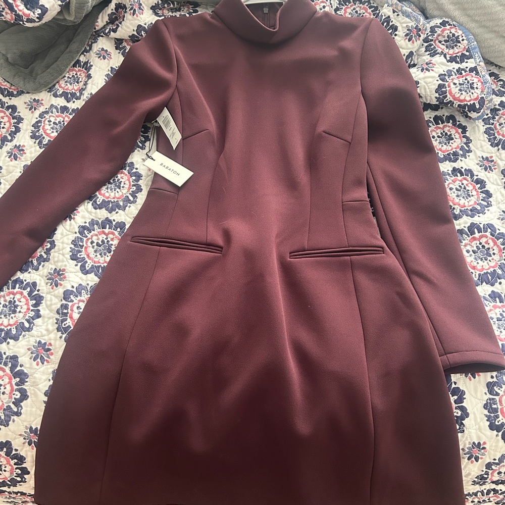 Aritzia Babaton Burgundy Turtleneck Sheath Dress